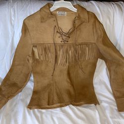 VINTAGE Soft DEERSKIN Leather SHIRT Jacket JO-KAY Corral USA Pullover FRINGED