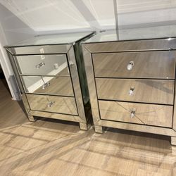 Glass Mirrored Nightstands 