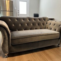 Gray Velvet Tufted Sofa