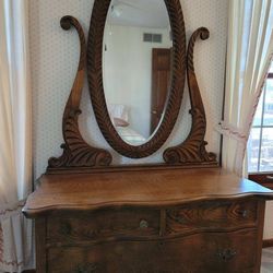 Vintage Oak Dresser with oval mirror 
