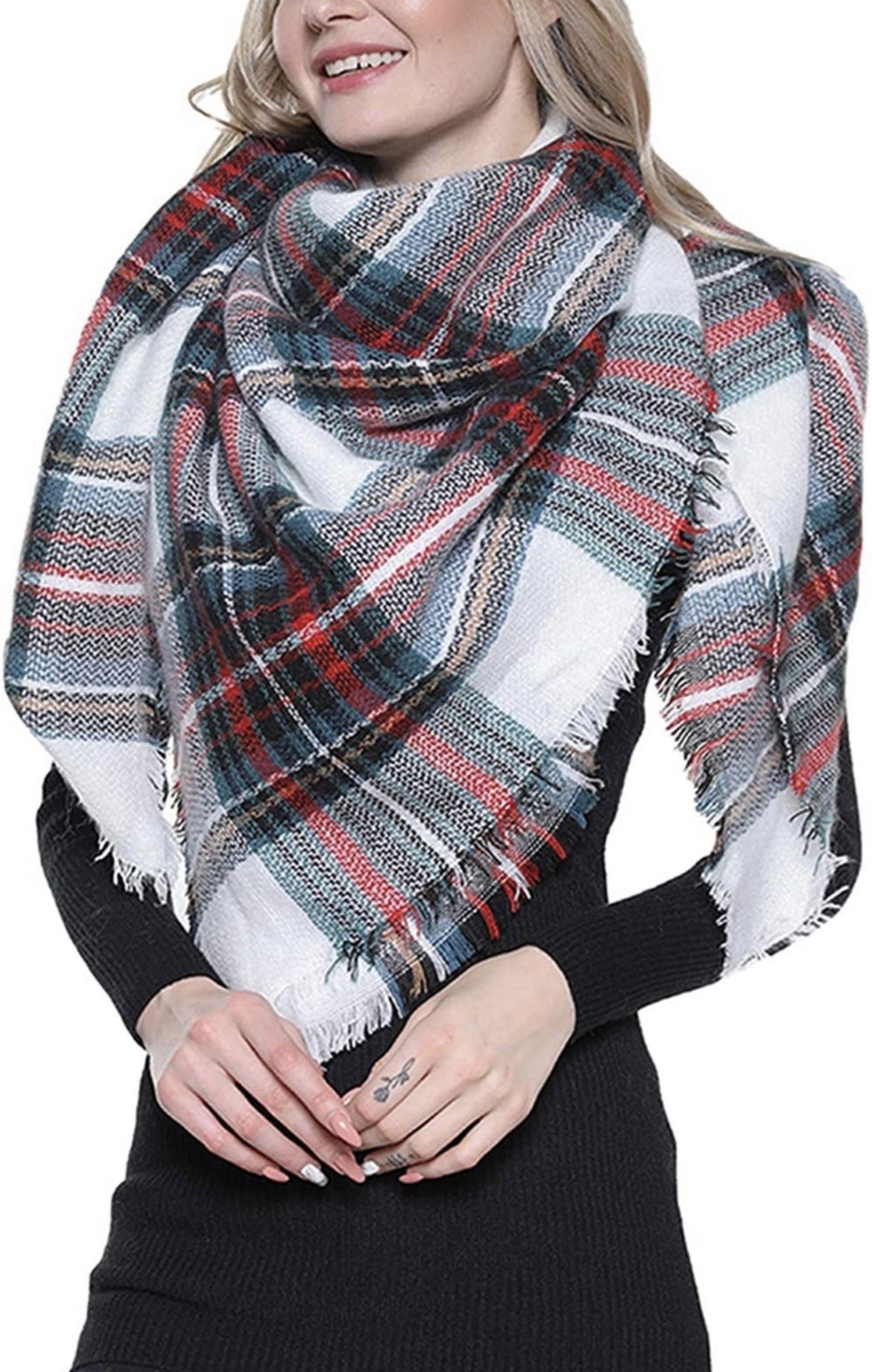 Trendy Plaid Blanket Scarf Women Big Oversized Long Scarves