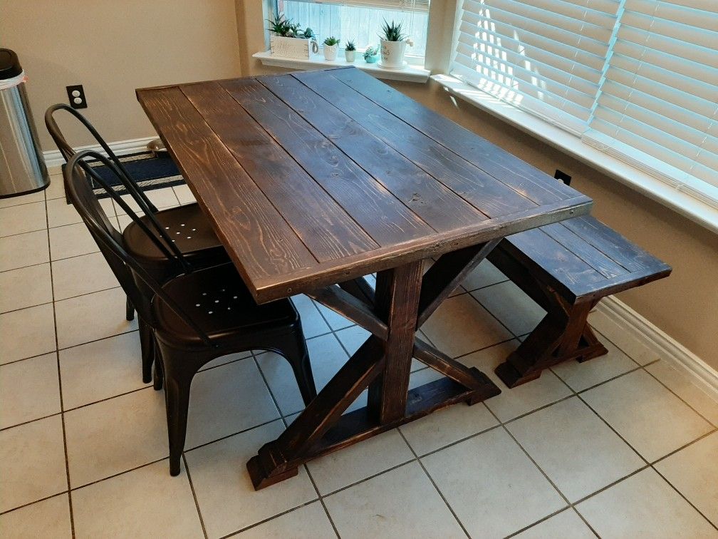 Farmhouse Table, Bench And Chairs