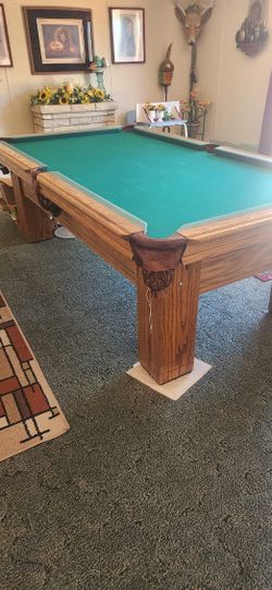Solid Wood Pool Table with Green Felt