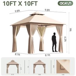 New In Box,10x10gazebo, Fabric Top, Metal Frame With Curtains And Net