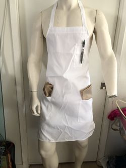 New! White Chef Apron - 3 Pockets, Adjustable, Durable Poly/Cotton (31 Available)
