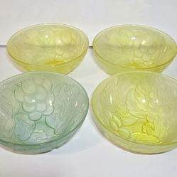 KIG Frosted Embossed Glass Bowls Set of 4 Vintage Satin Colorful Glassware
