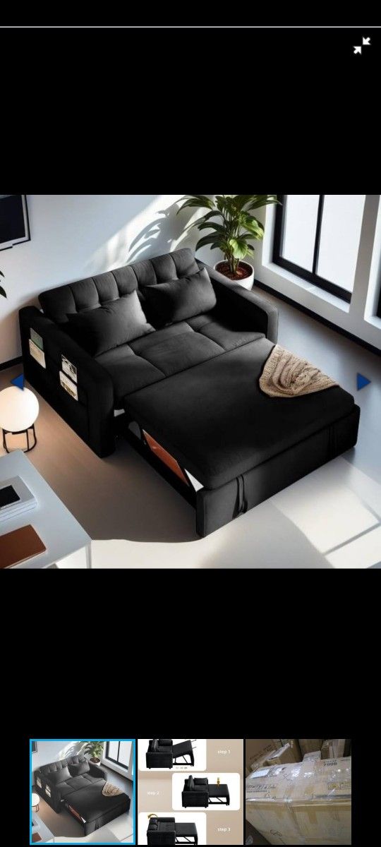 NEW YITA HOME 55 in. Convertible sofa bed with pull out bed couch with reclining backrest and pocket black velvet