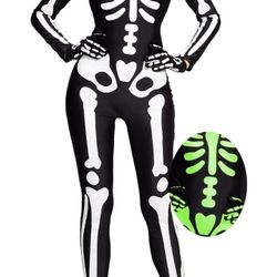 Spooktacular Creations Adult Glow in the Dark Skeleton Costume Women, Skeleton Bodysuit Halloween Costumes for Women Adult
