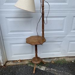 Vintage Tall Lamp With Side Table 