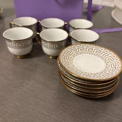 Gold And White Coffee Cups And Saucers 