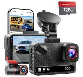Brand New Front 4K + Rear 4K Dual Dash Cam Front and Rear with 128GB Card