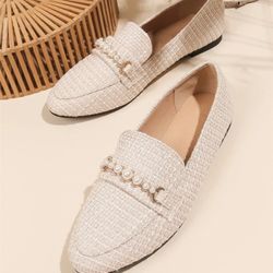 Shein Flats/Mules Cream With Pearls Size 8.5 WOMENS 