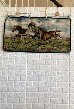 19” x 38” Made in Italy hand woven horses tapestry