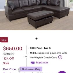 Brand New Living Room Brown L-shape Sofa set 