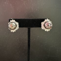 Tahitian Black Pearl And Diamond Earrings  