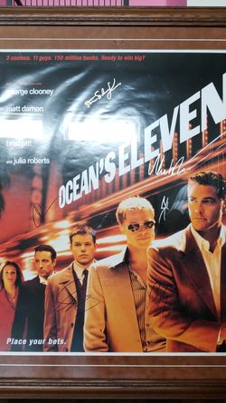 Original autographed Oceans eleven poster frame