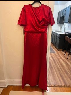 Red Satin Maxi Dress with Flutter Sleeves