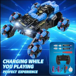 Kids Electric Spray RC Drift Tank 6-Wheeled Off-Road 360° Rolling Stunt Climbing Car Remote Control Transforming Racing Toy with Flashing Lights Birth