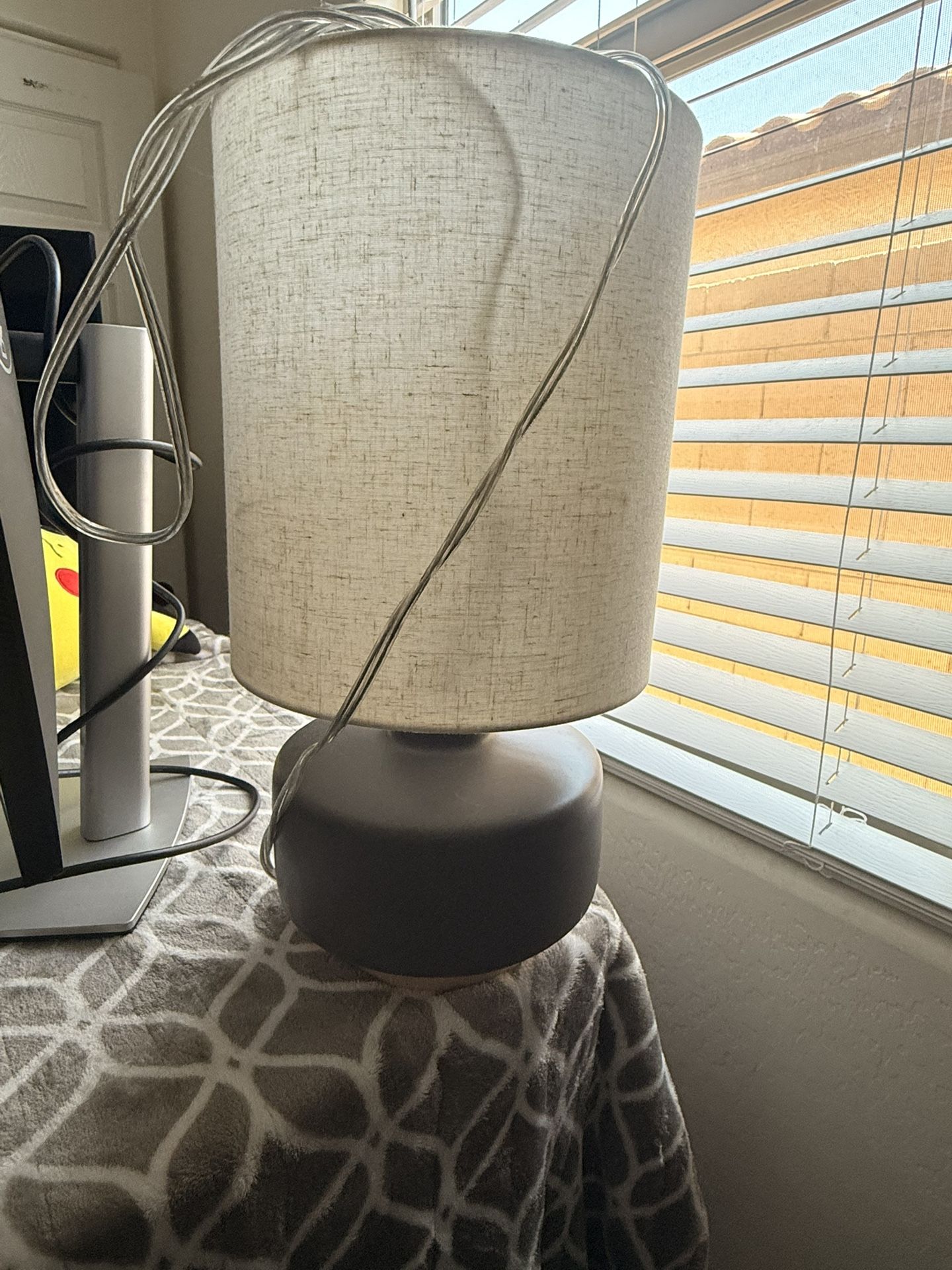 Modern Grey Table Lamp with Cream Shade