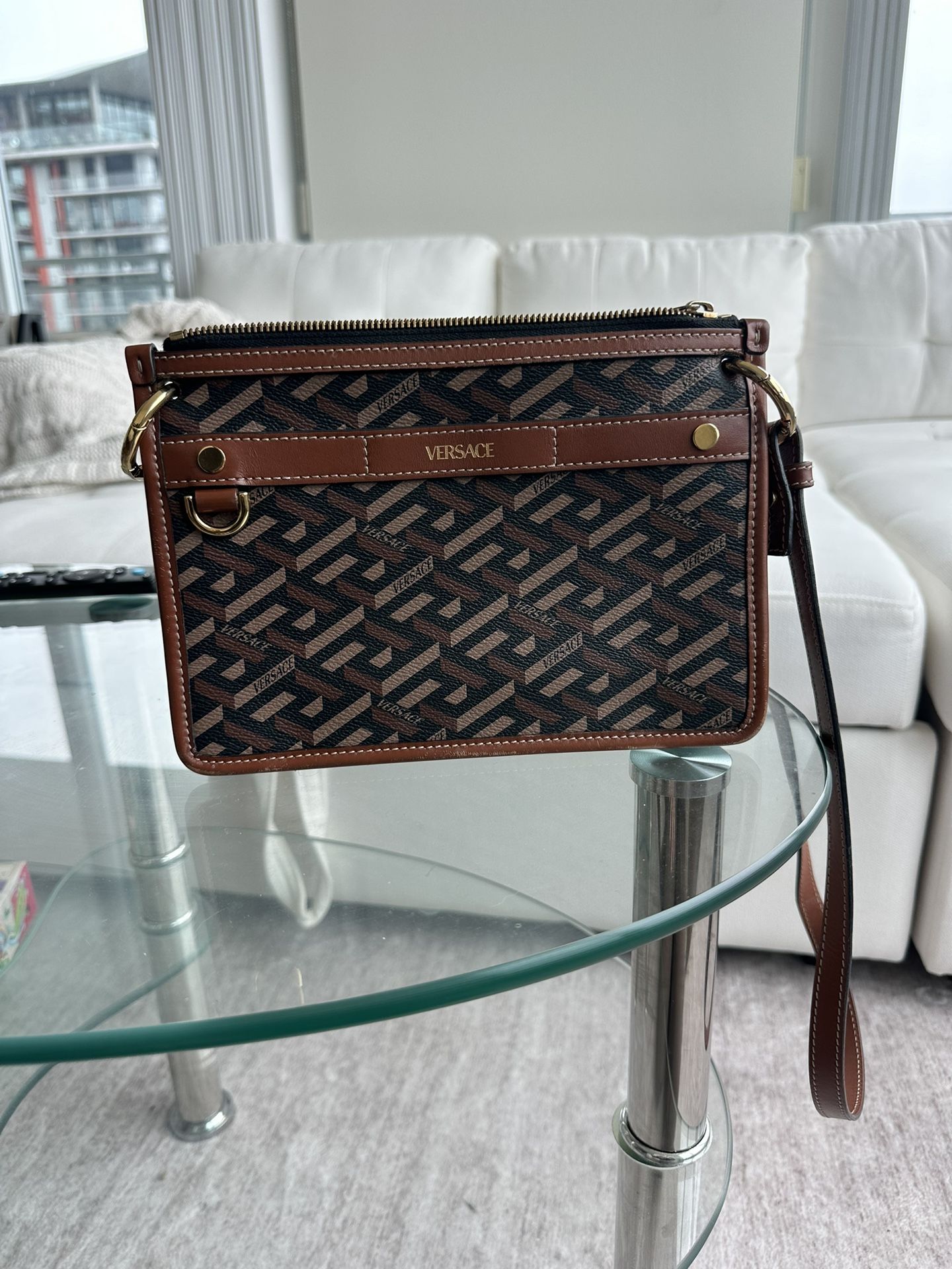 Versace Crossbody Bag Brown Leather