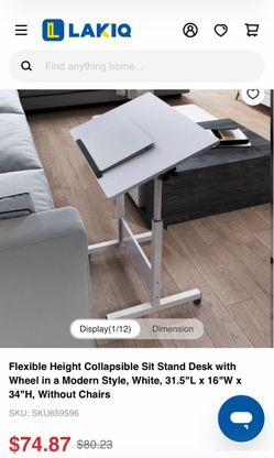 Flexible Height Collapsible Sit Stand Desk with Wheel in a Modern Style, White, 31.5"L × 16"W x 34"H, Without Chairs