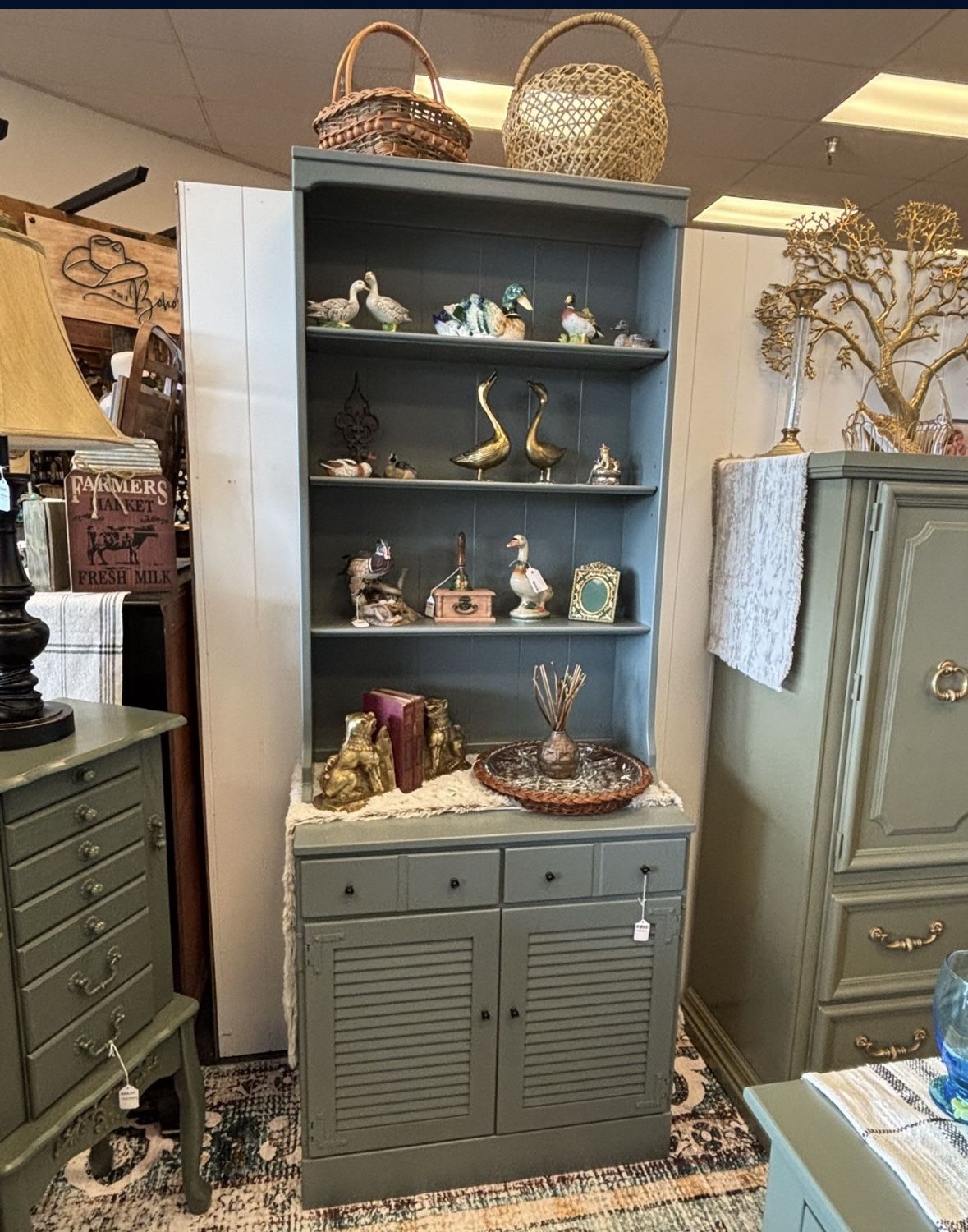 Newly Refinished Two Piece Hutch Cabinet