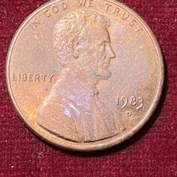 1983-D Lincoln Memorial Cent -DDO On Date side-US Coin-dirty stamp