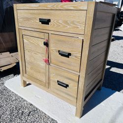Stanhope 31in Vanity Combo Reclaimed Oak newn open box  then top have two small dents  this is real quality wood. You see this online in home det….. w