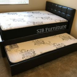 Full Twin Expresso Trundle Bed With Ortho Mattress Included 