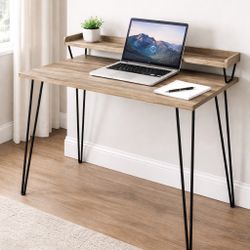 Modern Wood Computer / Writing Desk w Monitor Shelf