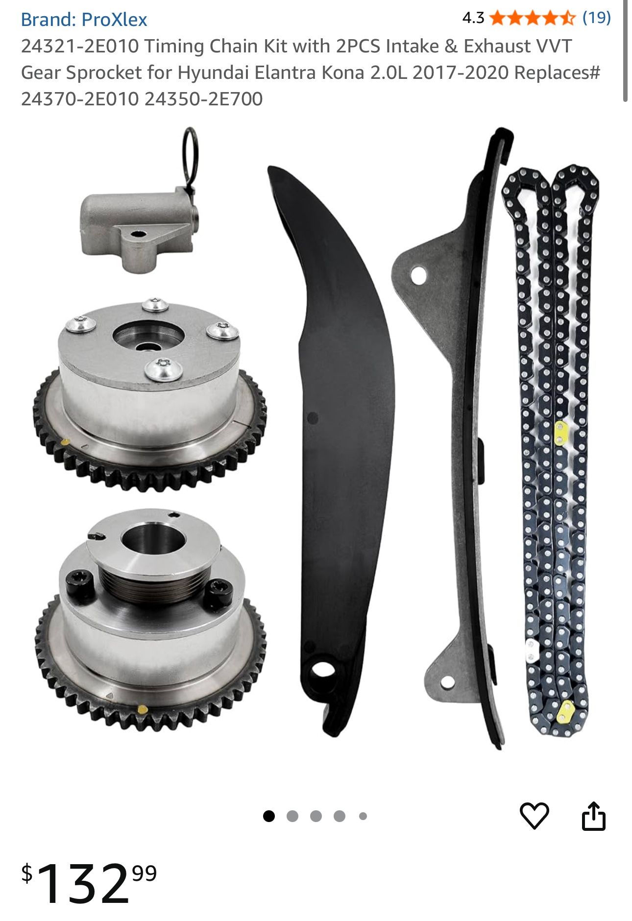 24321-2E010 Timing Chain Kit + 2 VVT Sprockets for Hyundai Elantra Kona 17-20