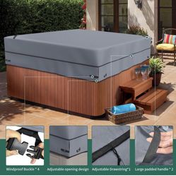 Square Hot Tub Cover, Heavy Duty 600D Oxford SPA Covers for Hot Tub, UV Protection & Windproof, Waterproof Hot Tub Cover Protector Fits 85''x 85'', Gr