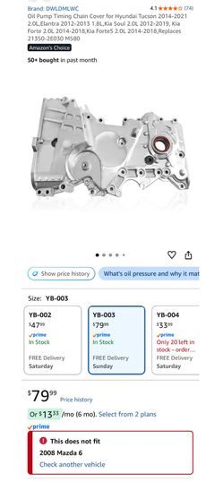 Oil pumping timing chain cover for Hyundai Tucson