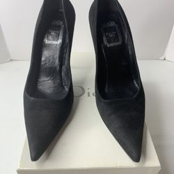 Christian Dior black suede pointed heels pumps size 38 /8