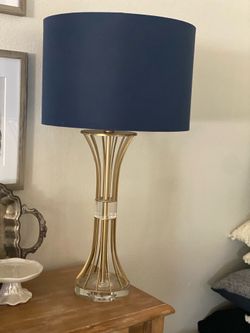 Pair of 2 gold lamps and blue shades