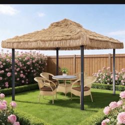New 10x10 10 x 10ft Tiki Bar Gazebo with Straw Straw Roof, Hawaiian Style Tent,