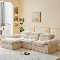 115.7" L Shaped Modular Sectional Sofa with Ottoman, Cloud Boneless Couch, Upholstered Sofa in a Box, Flexible Module Combination for Living Room, No