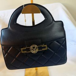 Valentino Orlandi Quilted Top Handle Handbag Black Gold