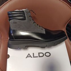Men's Boots-Size 11-ALDO-Mayfair-010-Water Resistant-Leather-Durable-Black-Brand New-Never Worn-Still In Box
