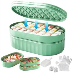 Ice Cube Tray With Lid And Bin?56 Freezer Ice Molds, Easy To Remove And Splash Proof Cover With Ice Pliers And Spoon, Detachable Ice Freezing Tray, Su