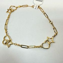 10K Gold Star & Heart Bracelet, 7”