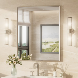 Keonjinn  30"W x 36"H Rectangle Brushed Nickel Framed Wall Mirror