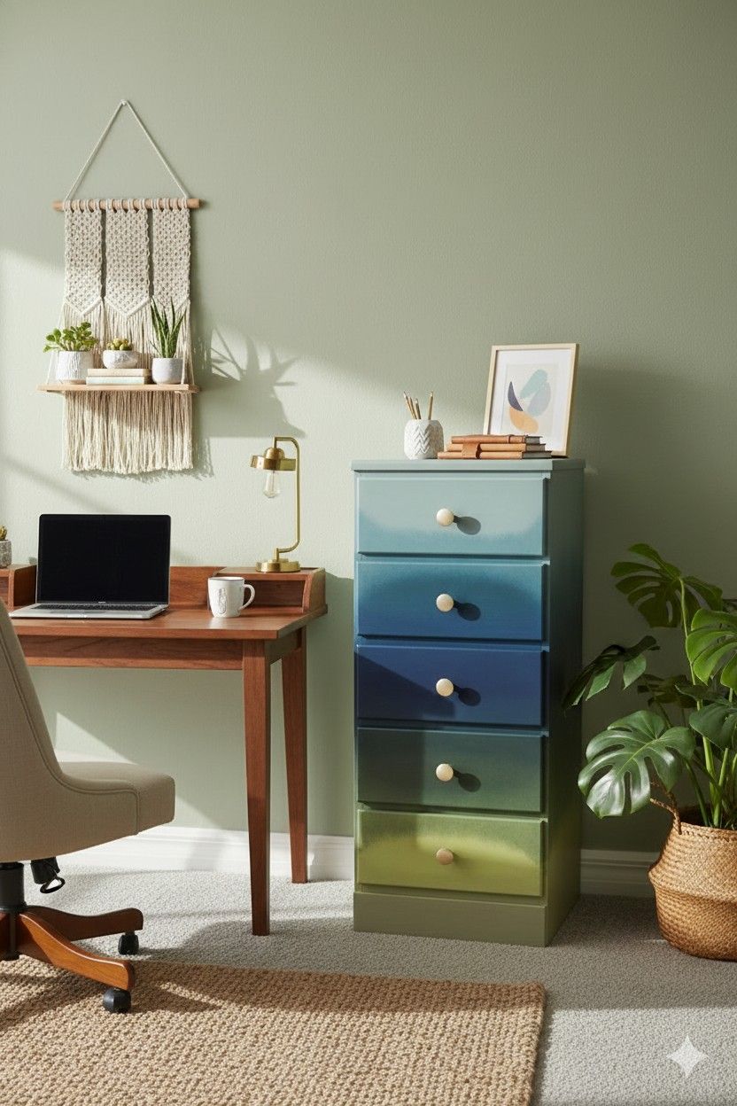 Coastal Ombré 5-Drawer Chest – Hand-Painted