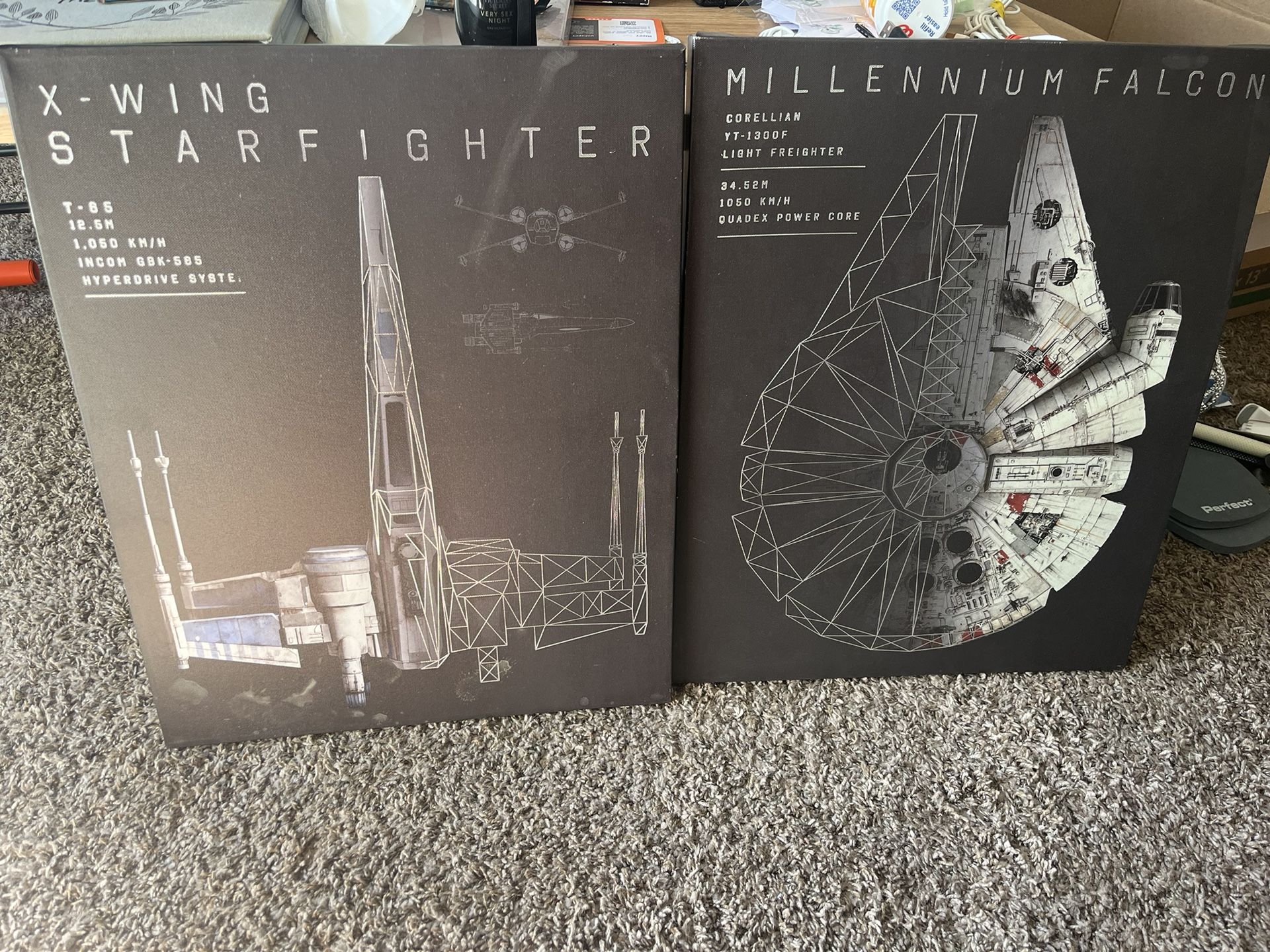 Star Wars X-Wing Starfighter & Millennium Falcon Black Wrapped Canvas Wall Art