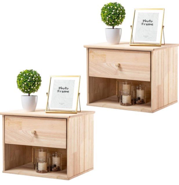 Natural Solid Wood Floating Nightstand (Sw584)
