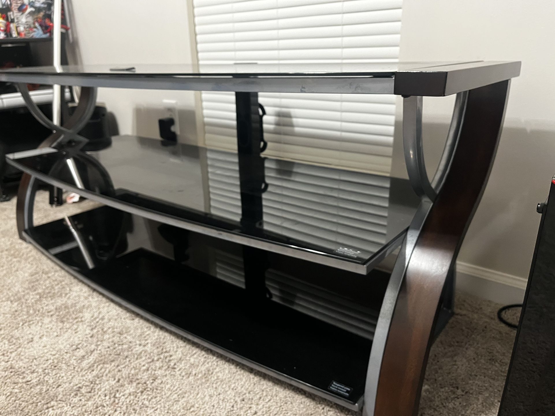 3 Shelf Brown Cherry Wood TV Stand - Holds up to 65”