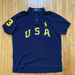 VTG Y2K Polo Ralph Lauren USA Big Pony Rugby Navy Men’s Polo Custom Fit Sz. XL