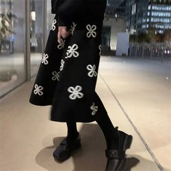 Women Clover Floral Jacquard Knitted Skirts