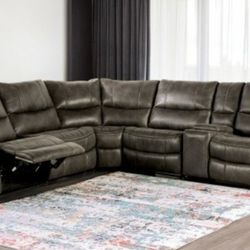 Brand New Grey Super Plush Reclining Sectional Sofa 