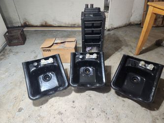 3 black Hair washing sinks and 1  cabinet
